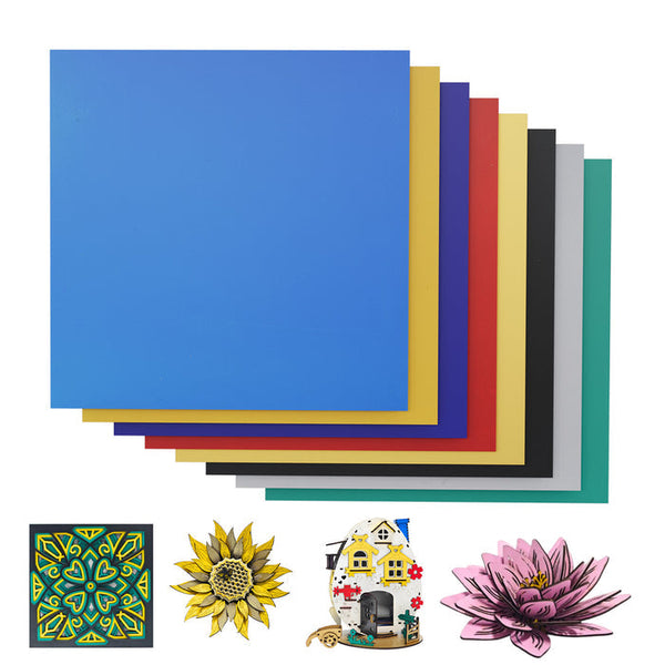 Láminas de Triplay Multicolor – 8 piezas 30x30cm, 3mm – Ideal para Manualidades y Corte Láser